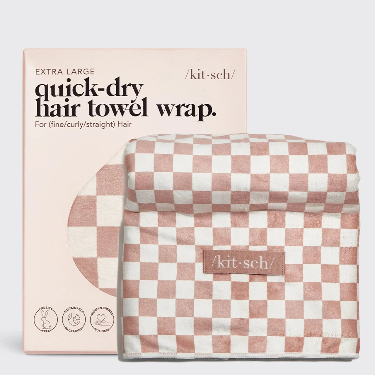 Kitsch Extra Large Quick-Dry Hair Towel Wrap - Terracotta Checker