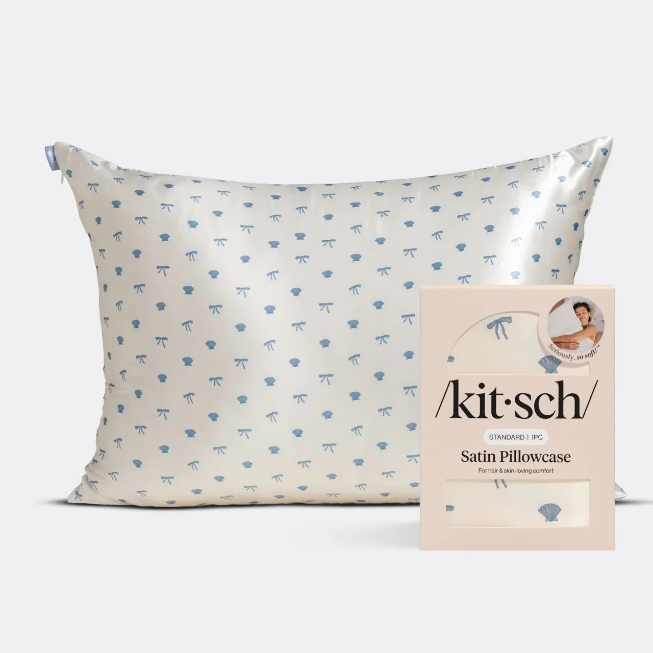 Kitsch Satin Pillowcase - Pearlized Cream & Coastal Blue Print